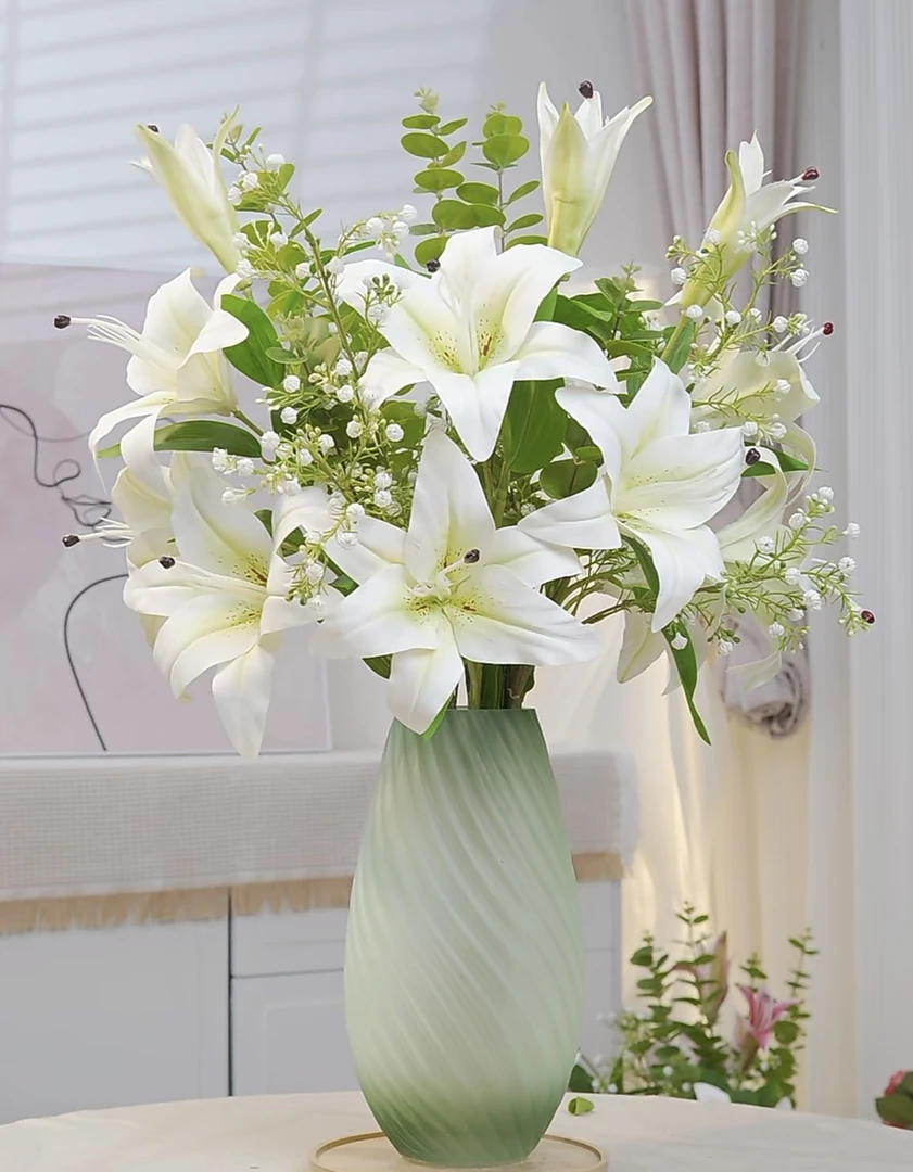 (百事合心 万事顺意）百合仿真花束客厅餐桌玄关斗柜摆件浪漫花束
