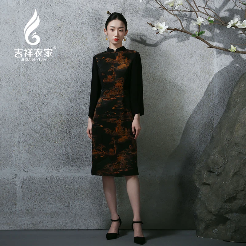 吉祥衣家【人闲桂花落】新中式国风春秋款女装连衣裙气质932235122