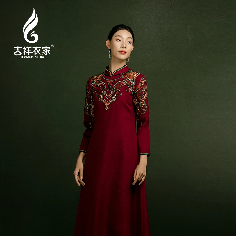 JIXIANGYIJIA/吉祥衣家八华照壁  连衣裙新中式国风女装914233686