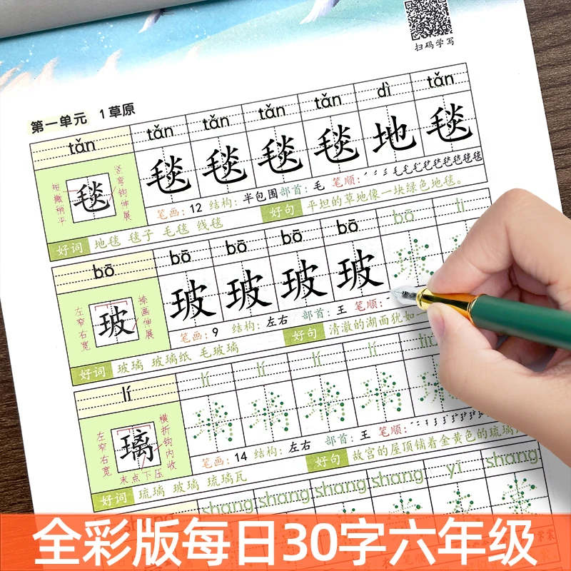 六年级上册下册练字帖小学生专用人教版语文减压同步字帖楷书硬笔