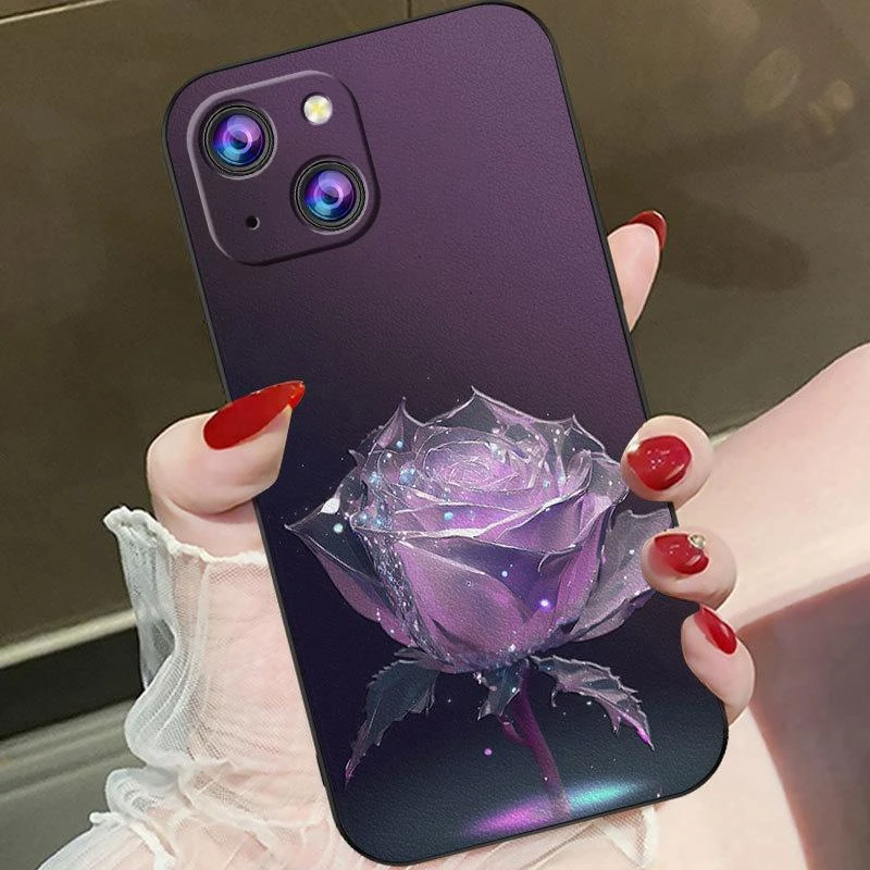 适用于苹果13手机壳iphone13时尚紫色玫瑰女防摔软壳全包式