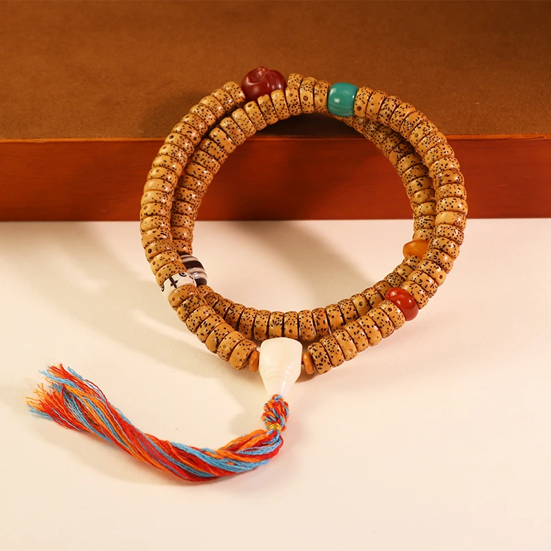 原生态鸡油黄星月菩提药片手串念珠108颗文玩佛珠