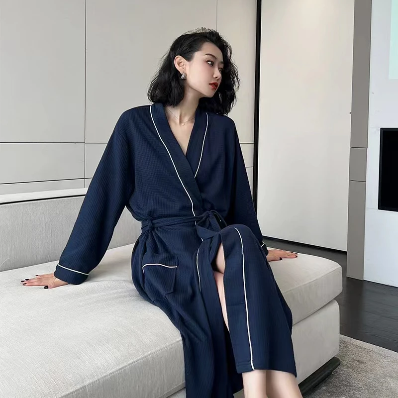 春夏季情侣薄款华夫格吸水浴衣浴袍宽松版酒店情侣睡袍大码睡袍男