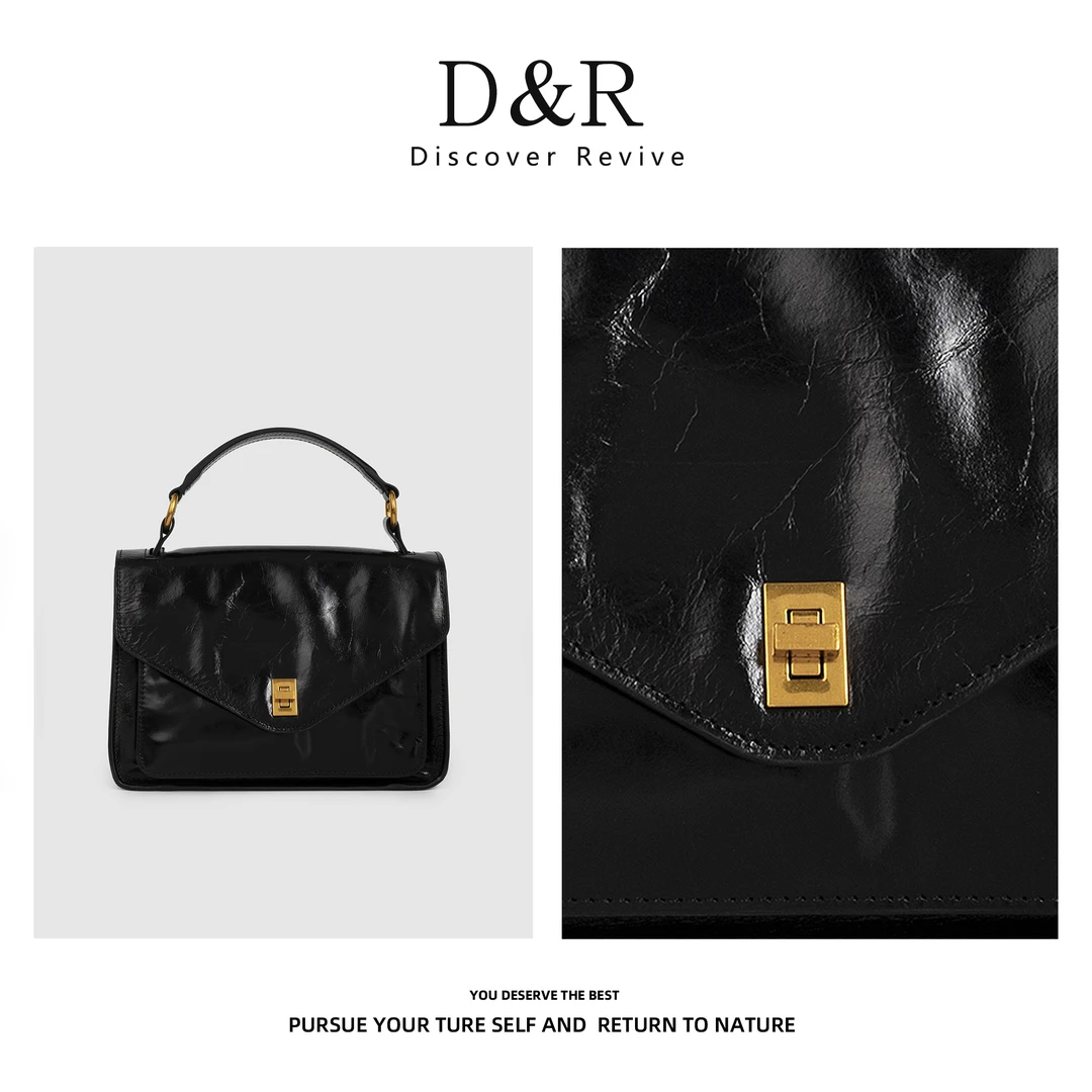 Discover Revive时尚经典百搭复古手提单肩斜挎邮差包包 E397