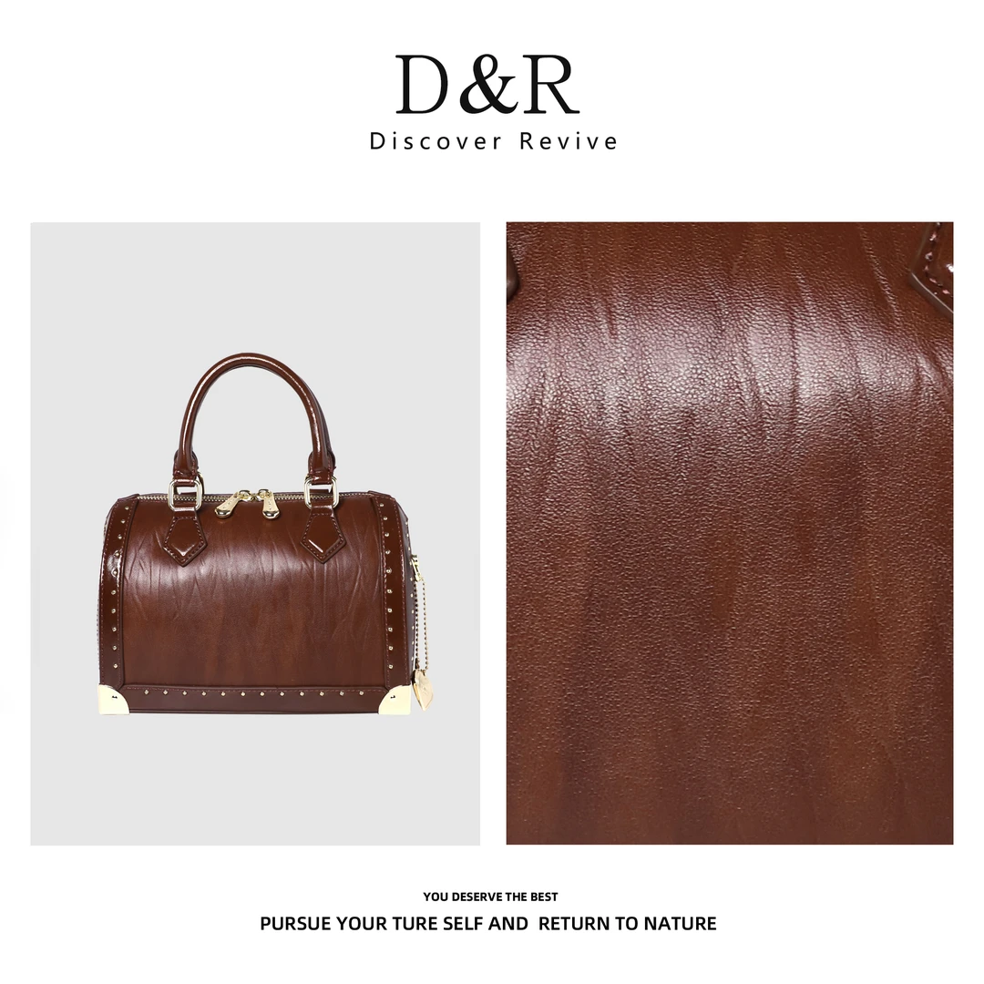 Discover Revive时尚经典单肩手提盒子包包E188-红棕