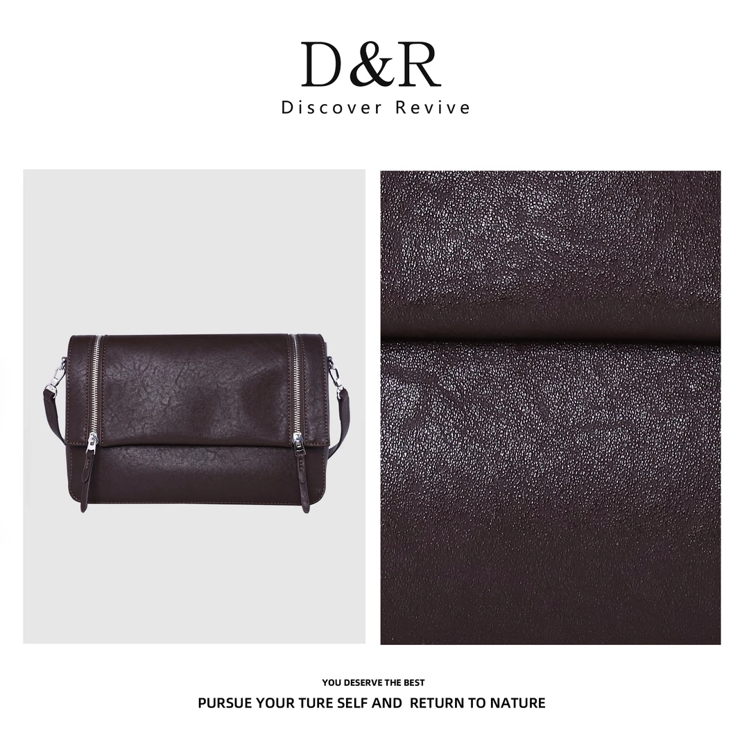 Discover Revive秋冬雅丹时尚百搭单肩植鞣工艺邮差包包E329-咖