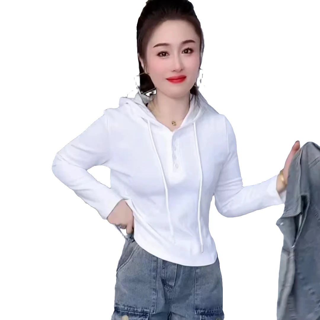 417网红韩版春季显瘦百搭纯色修身打底连帽长袖时尚卫衣