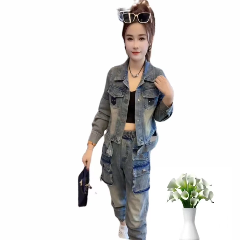 韩版时尚女装牛仔套装2025秋季新爆款洋气显瘦休闲长袖外套休闲裤