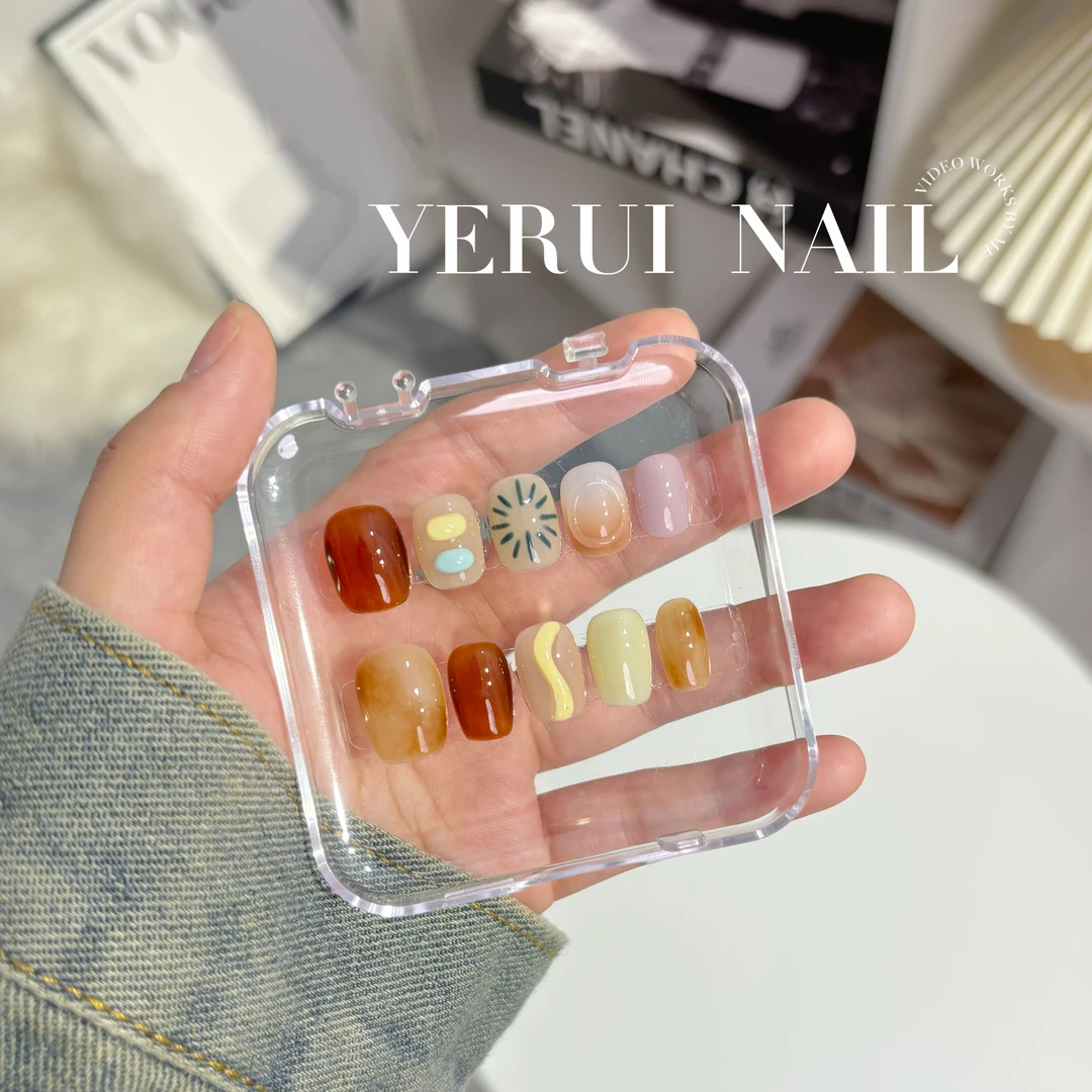 YR【莫奈花园】光疗美甲手工短款穿戴甲手绘高级感渐变美甲穿戴甲片