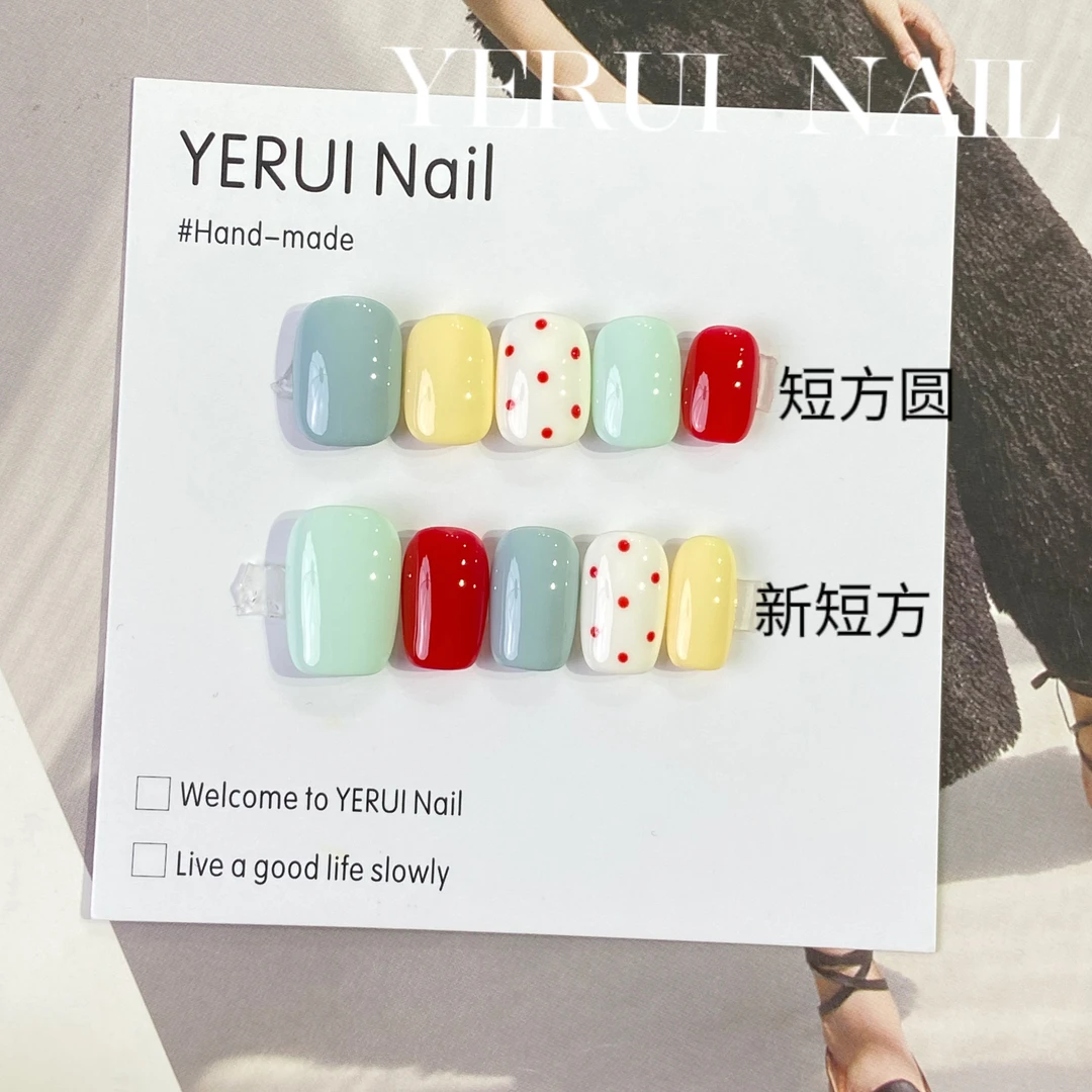 YR【彩豆】光疗美甲手工短款穿戴甲手绘简约气质美甲穿戴美甲甲片