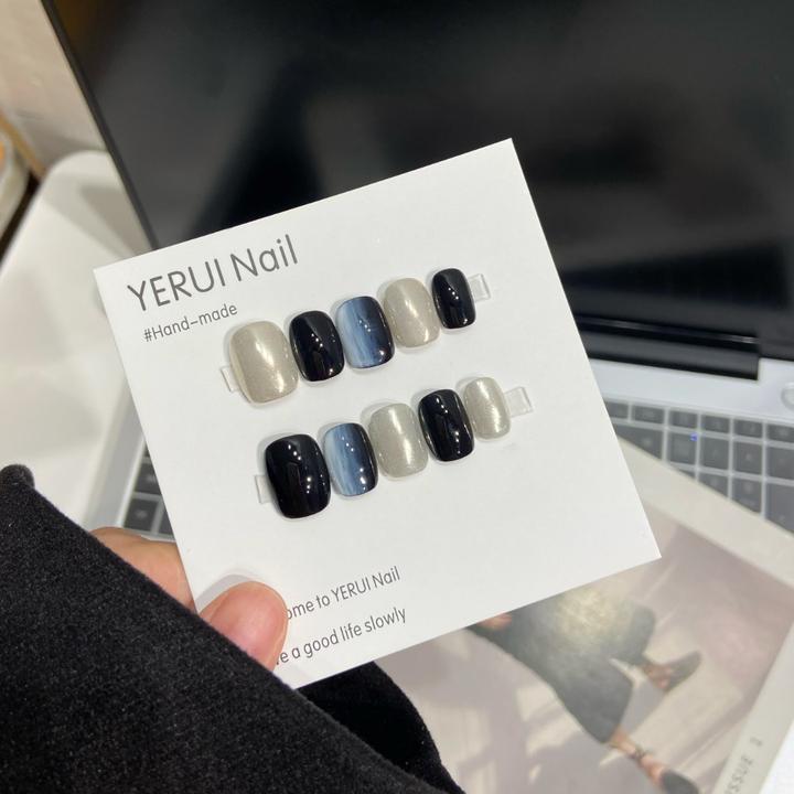 YR【酷女孩】光疗美甲手工短款穿戴甲手绘简约气质高级感美甲穿戴甲