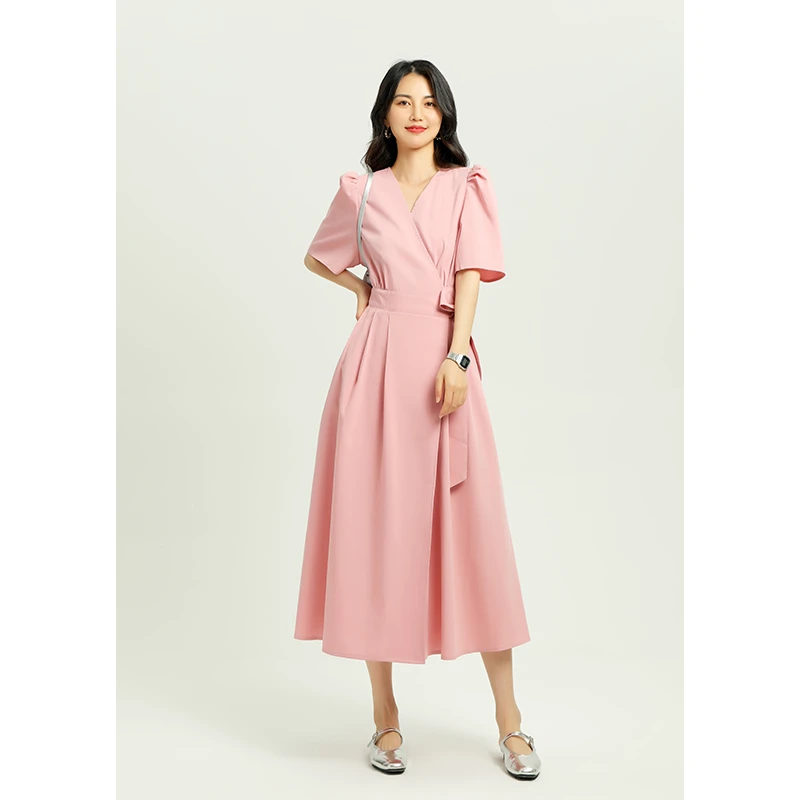 桔尚夏季茶歇桔梗小个子别致长裙子法式高级感粉色连衣裙女装