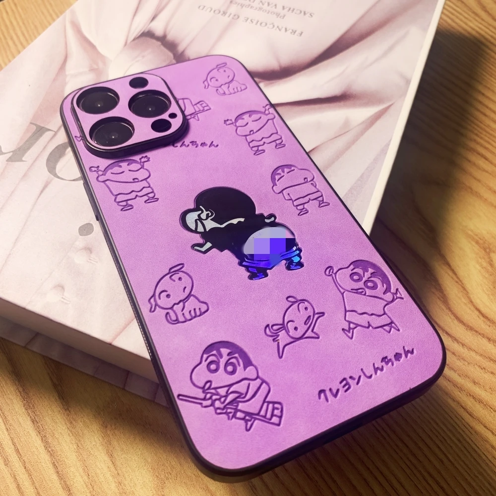 镭射蜡笔小新适用苹果14promax手机壳13pro可爱11防摔12卡通潮牌X