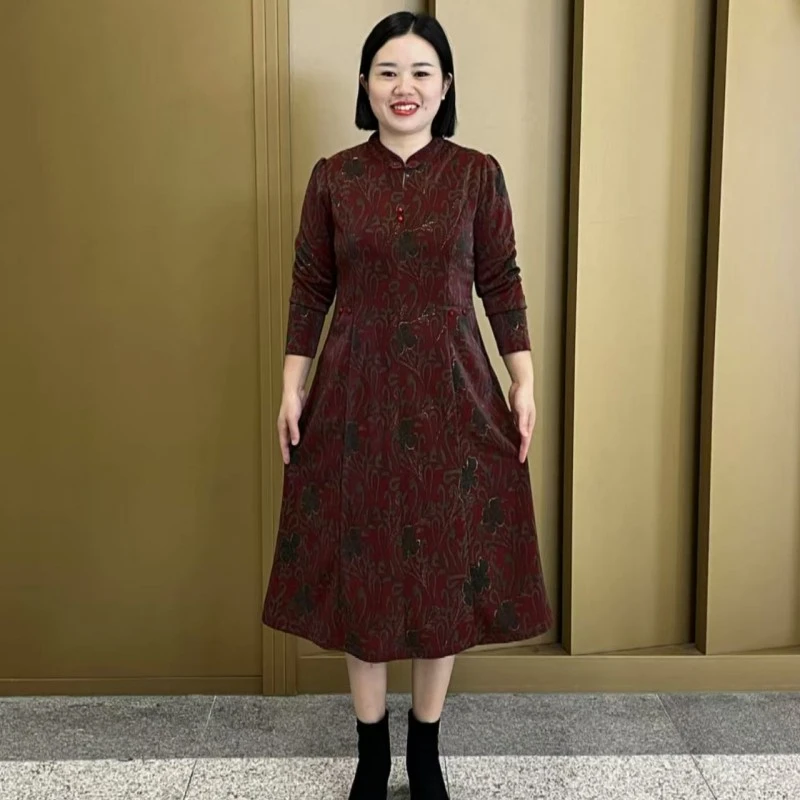 新中式国风改良旗袍连衣裙2025新款遮肉显瘦气质长袖裙子