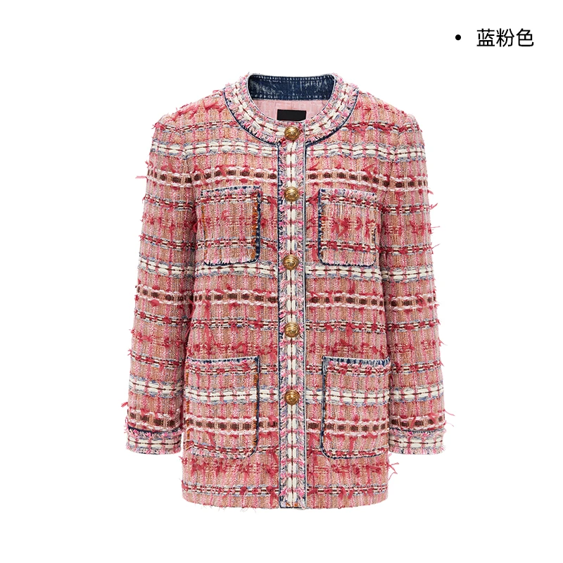 LAURENCE & CHICO粗花呢牛仔拼接口袋外套C3AC10112037