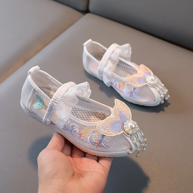 夏季民族风儿童唐装汉服鞋女童绣花鞋子古装配汉服的鞋子古风布鞋