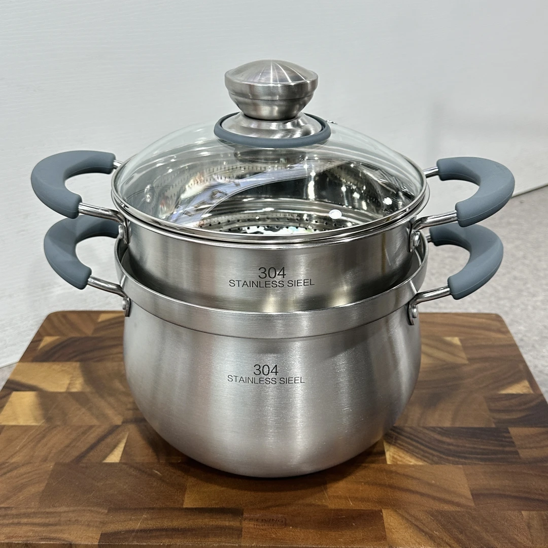 加厚304不锈钢蒸锅家用燃气一体蒸煮炖锅20cm