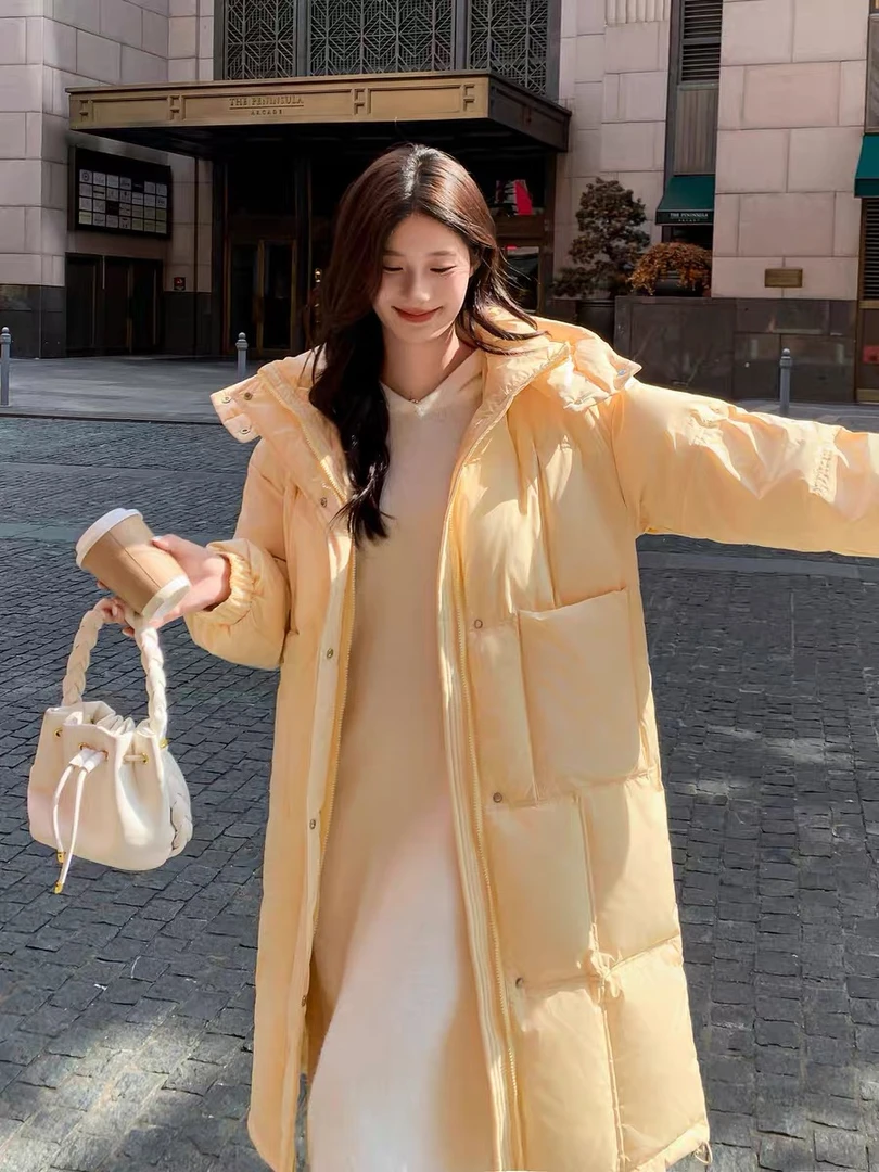 奶fufu的长款棉服连帽过膝棉衣加厚保暖棉袄显瘦学生韩版棉衣