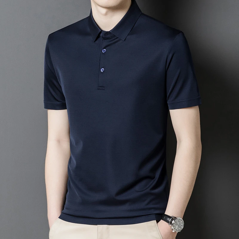 男士【100%双面桑蚕丝】短袖T恤衫夏季高端休闲透气高档男款POLO衫