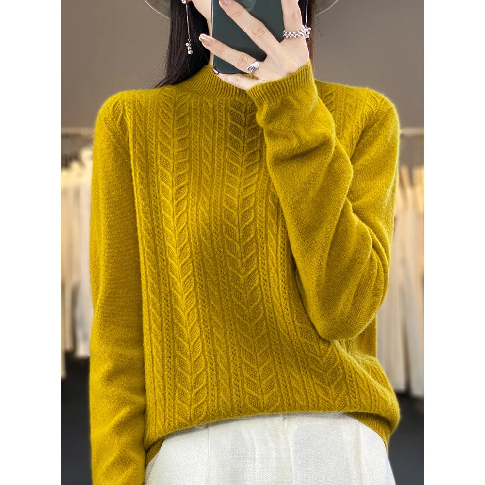 秋冬新款一线成衣无缝毛衫女半高领扭花保暖毛衣毛针织衫女