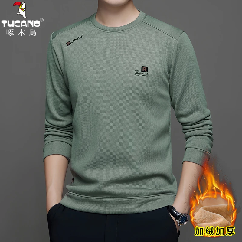 啄木鸟加绒加厚冬季男士圆领卫衣中青年休闲卫衣2485