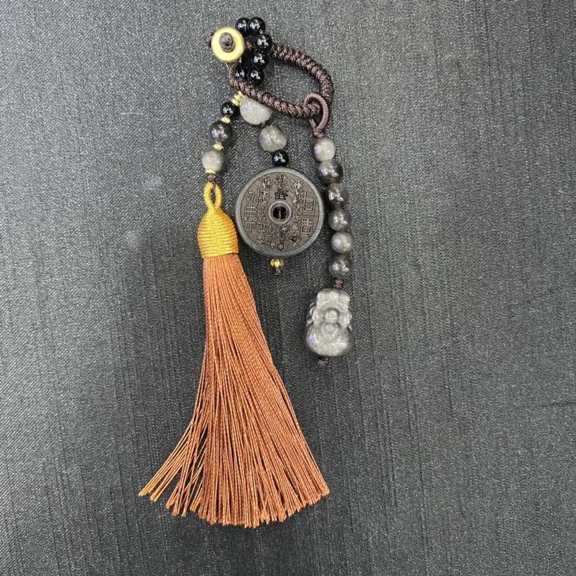 银曜石貔貅花钱钥匙扣-110951