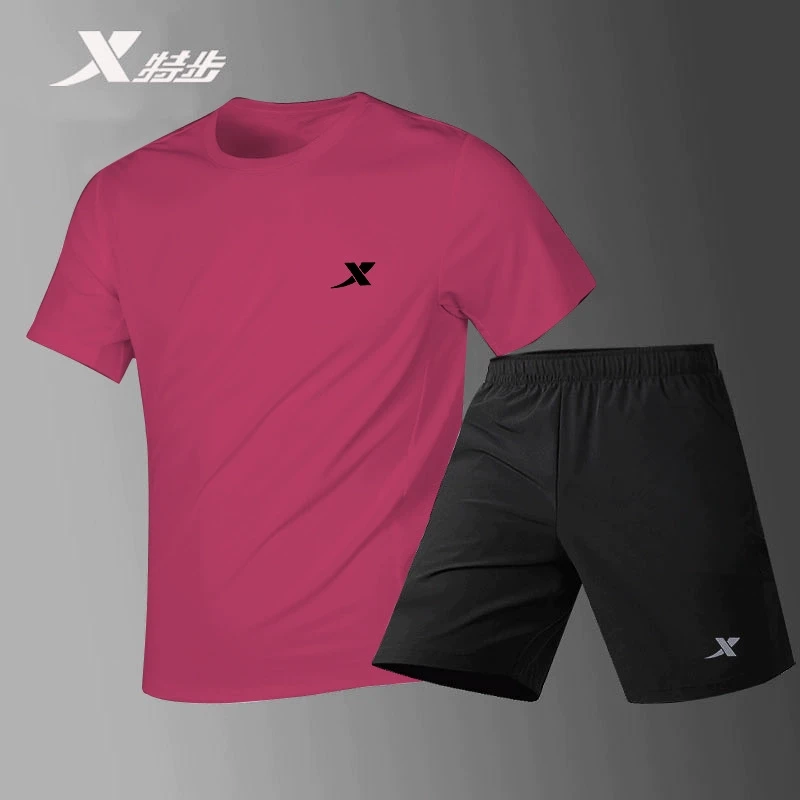 特步运动套装男夏季速干凉感宽松健身跑步服官方正品短袖两件套男