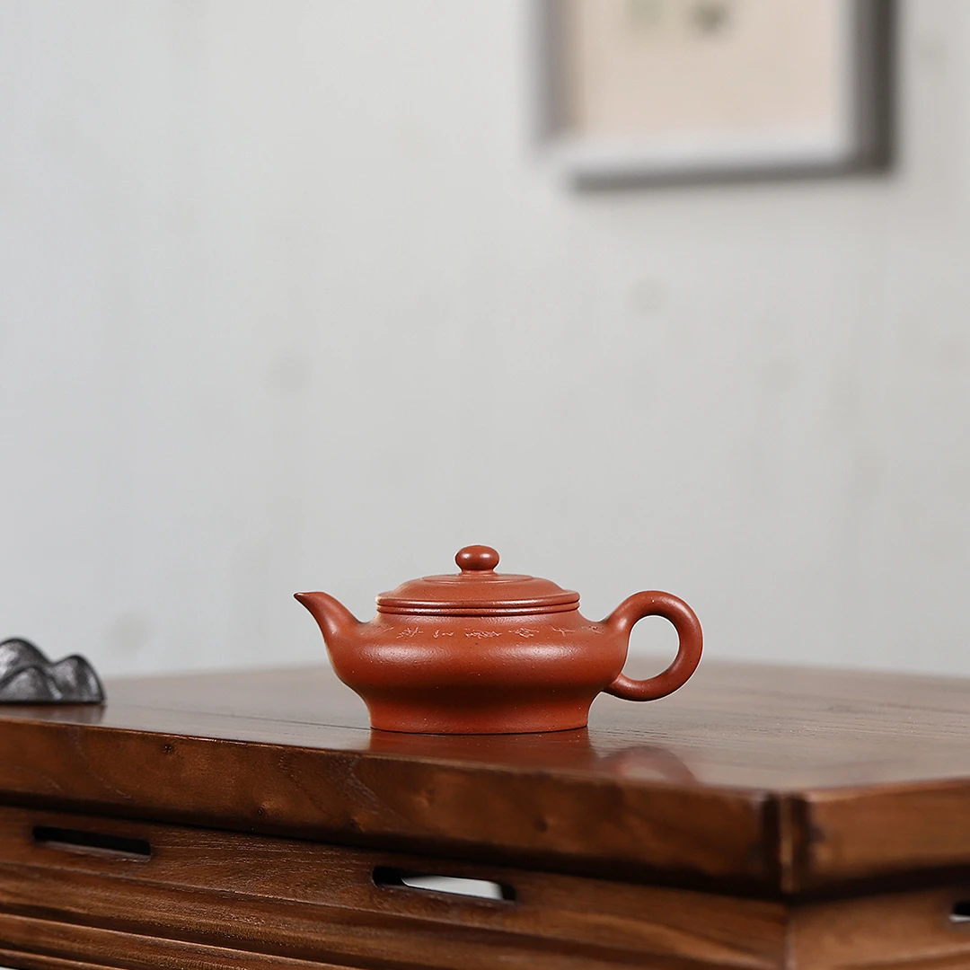 【虚扁壶】小煤窑朱泥全手工制作而成小容量130cc