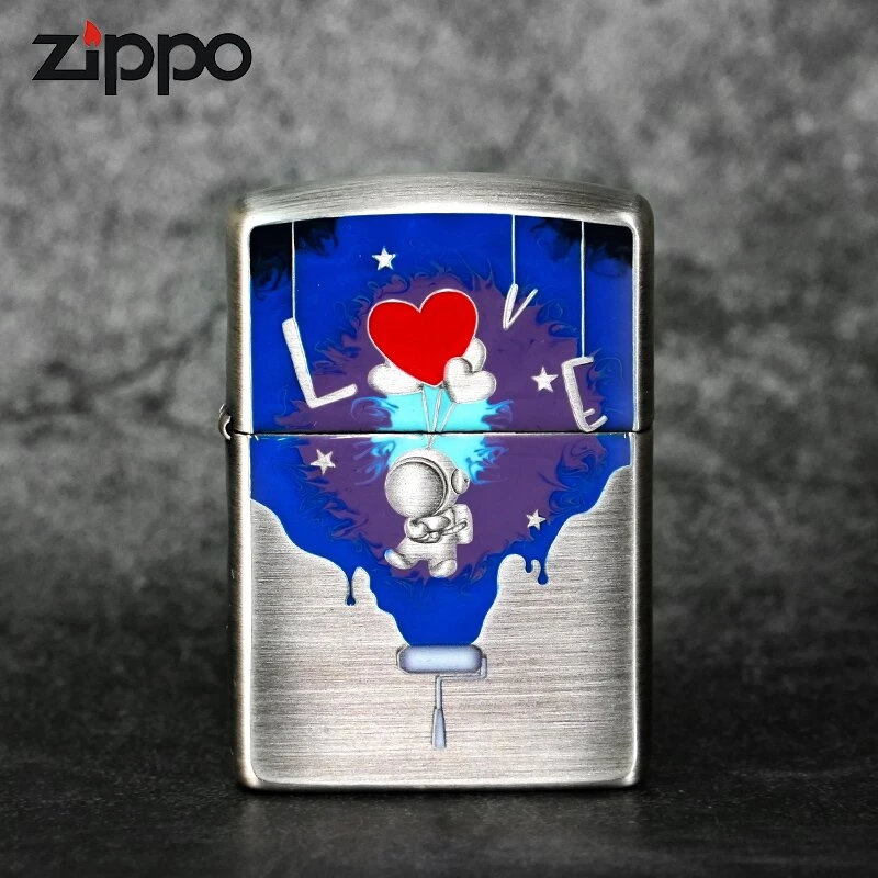 ZIPPO/之宝【太空之恋】夜光 熏银拉丝 盔甲 防风打火机DYX1H1