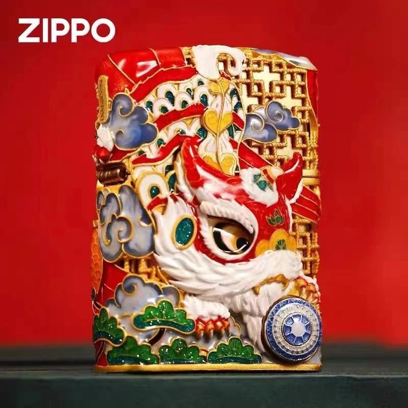 ZIPPO/之宝【灵动舞狮】夜光花丝珐琅小转转礼盒防风打火机DY9902TF