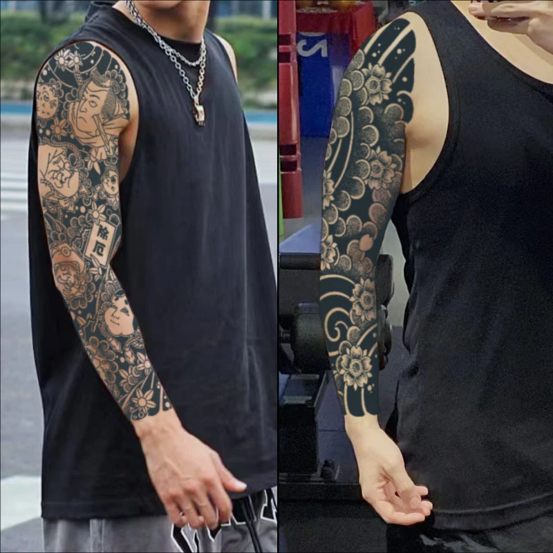 草本纹身贴花臂防水半永久个性老传统男女持久仿真贴画不反光痞帅