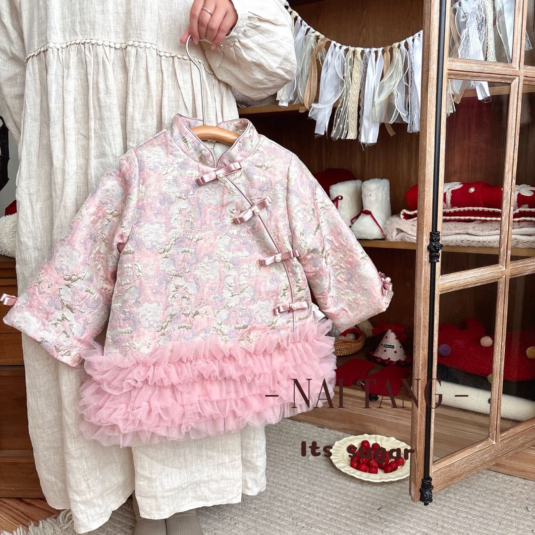 乃糖冬季新款女童新中式刺绣连衣裙中国风拜年服女宝女童唐装