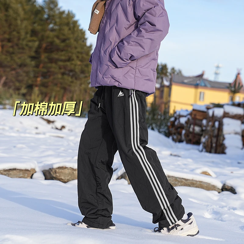 冬季新款户外休闲时尚棉裤加厚保暖男士百搭防风情侣款直筒休闲裤