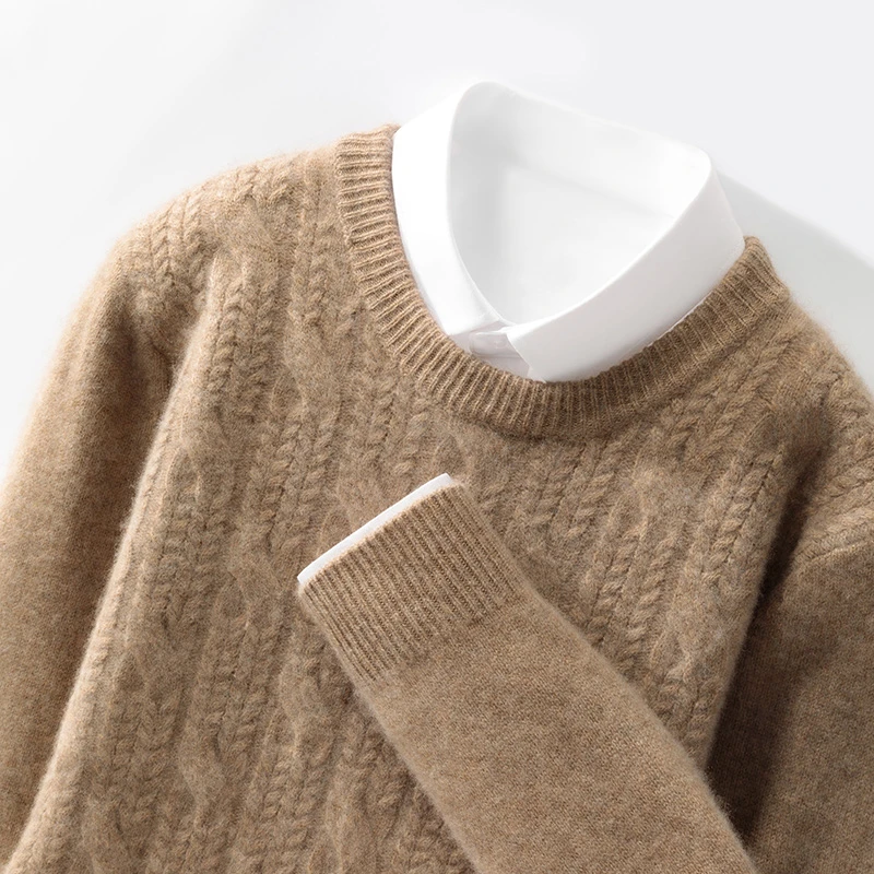 秋冬新款男士纯羊毛衫加厚宽松圆领套头毛衣休闲商务针织羊毛打底
