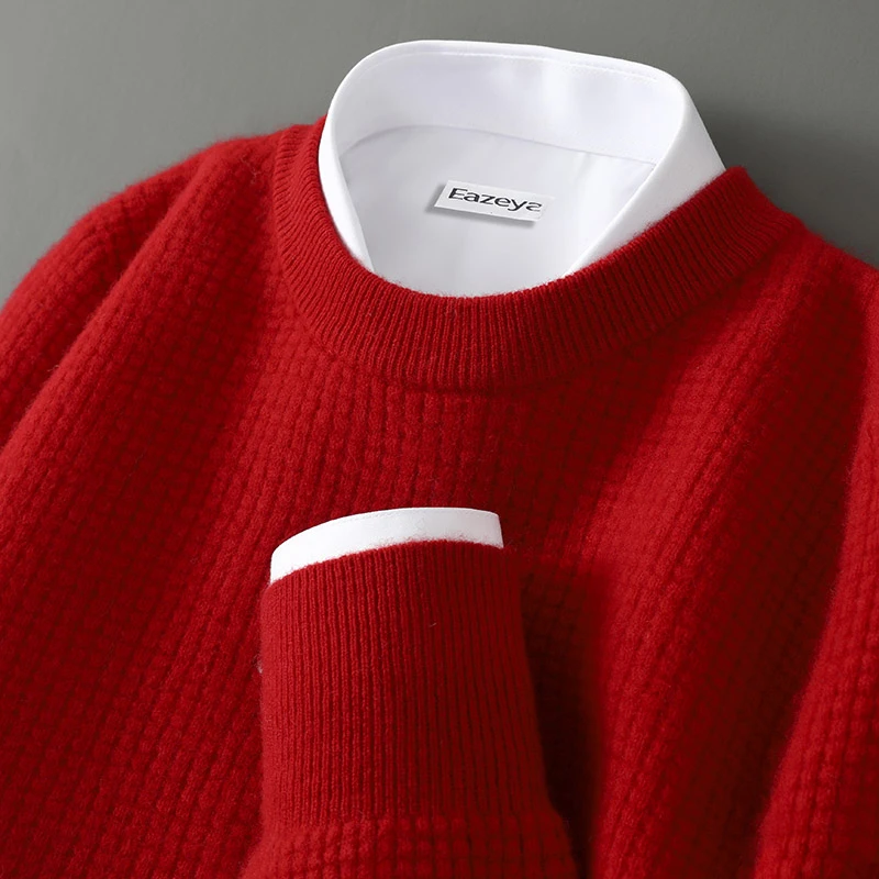 2024秋冬季新款羊毛衫男圆领加厚纯色打底衫商务休闲羊毛针织衫