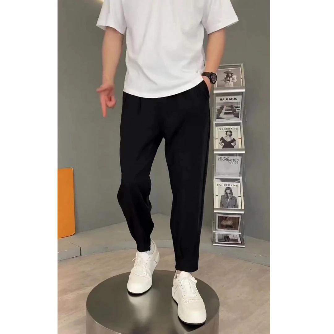 垂感冰丝西裤男夏季束脚拉链男士免烫休闲裤潮流百搭小脚裤子男款