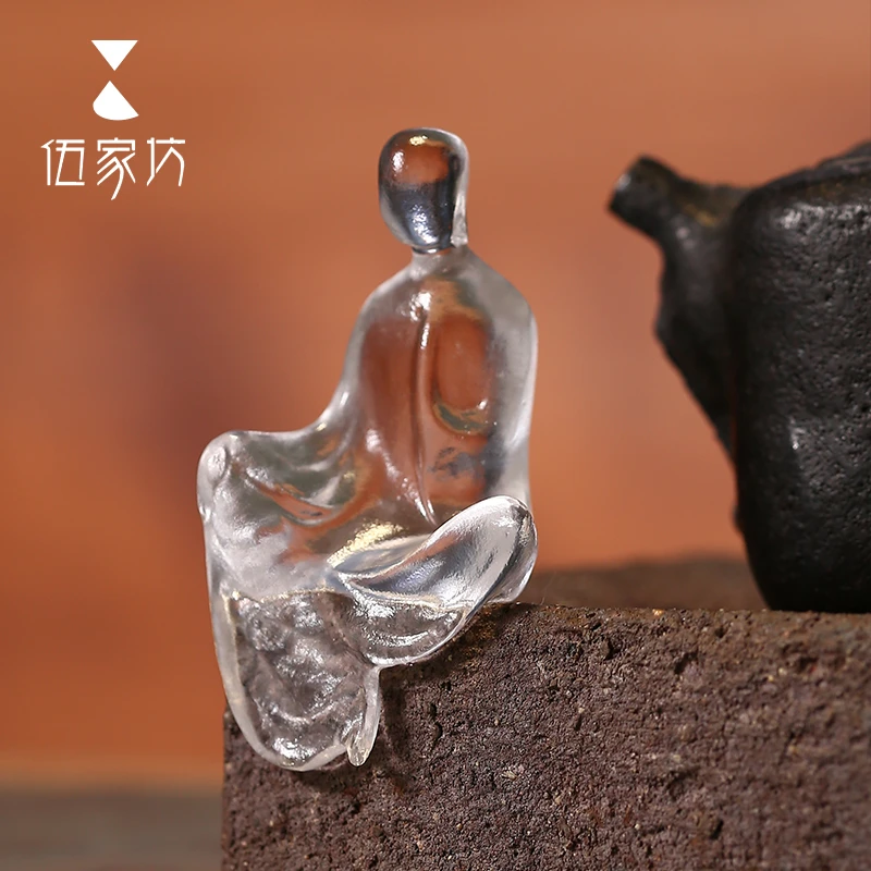 伍家坊琉璃无相佛小禅意摆件透明茶宠沙弥指尖佛像精品桌面装饰