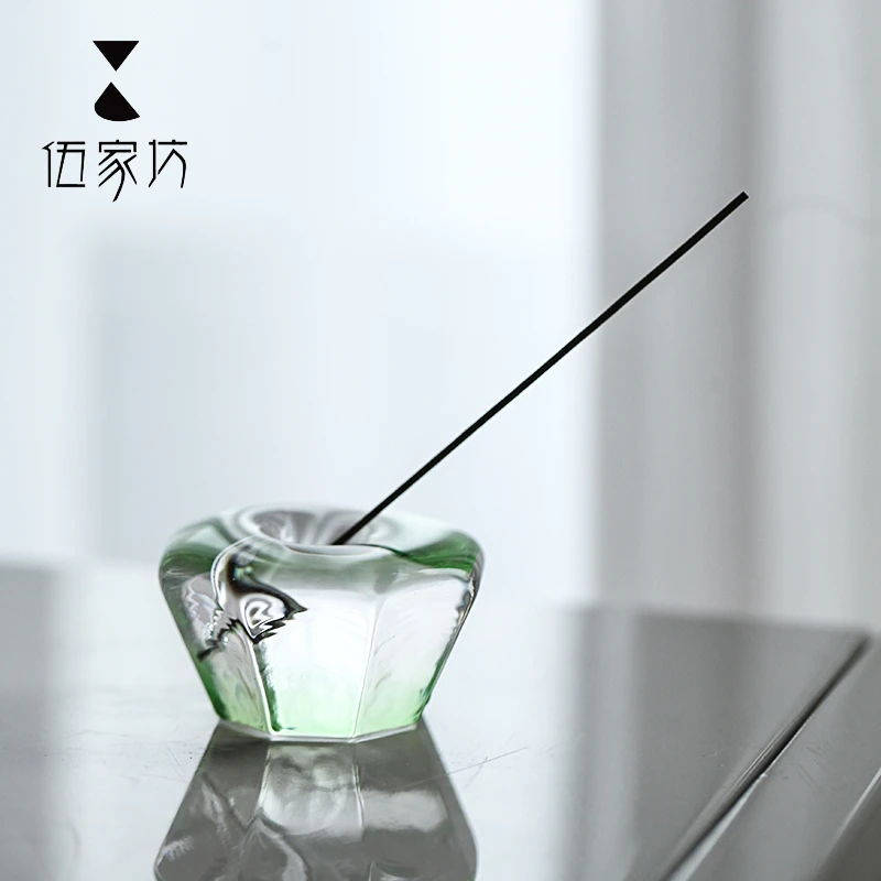 伍家坊绿漪八边香插纯手工水晶玻璃茶道零配茶桌家用简约摆件个性
