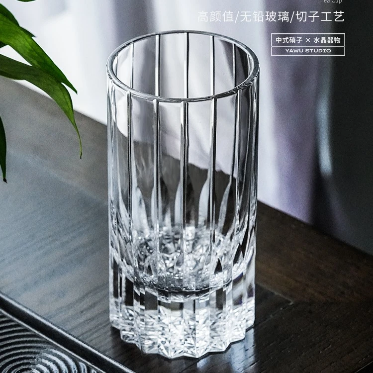 伍家坊明料星芒切子杯高颜值日式家用手工果汁杯茶杯洋酒杯啤酒杯