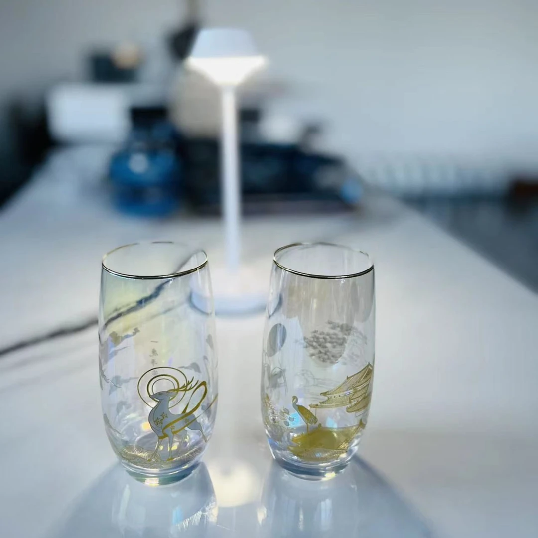 伍家坊仙鹤绿茶杯水晶玻璃杯子家用炫彩耐热茶杯饮料杯简约创意