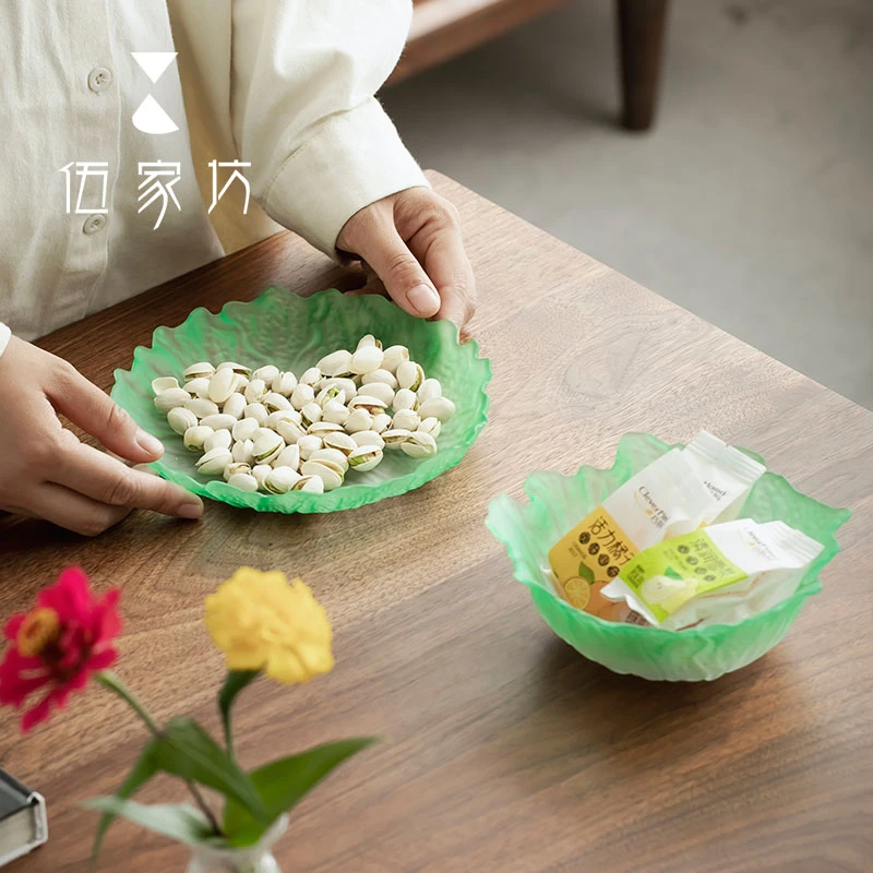 伍家坊水晶玻璃碗盘白菜沙拉碗套组花瓣家用碟子水果盘耐热沙拉碗