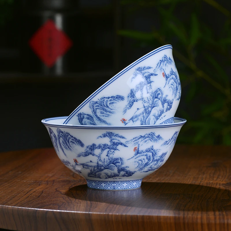 【青花山水高白瓷碗】釉下彩青花高温陶瓷米饭碗面碗家用加厚餐具碗
