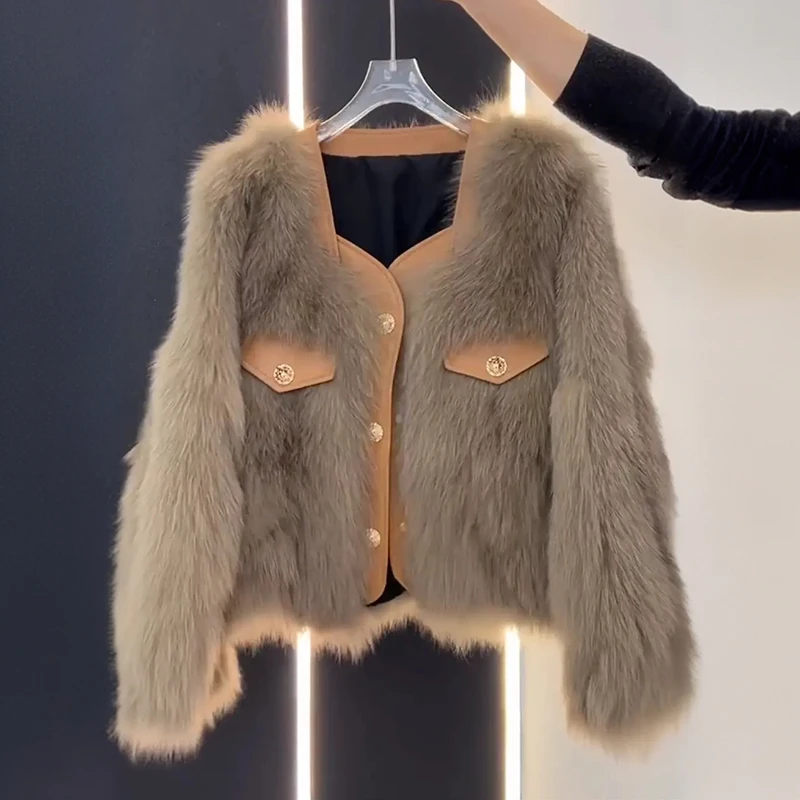 美拉德毛毛外套女短款秋冬款韩版气质百搭环保毛毛外套33058#