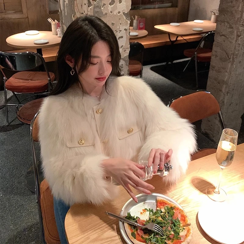 淡香白茶 秋冬新款名媛毛毛大衣韩版显瘦小香风毛毛外套女27893#