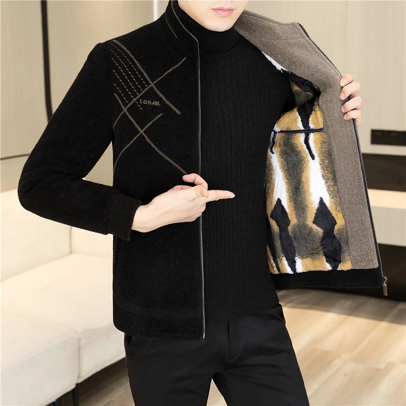 2024秋冬季毛呢男外套韩版休闲中青年夹克修身加绒保暖男士加厚