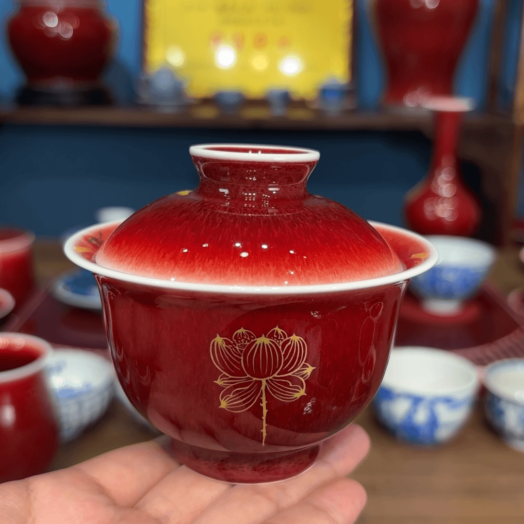 杯闻轩坊原矿郎红，二才盖碗