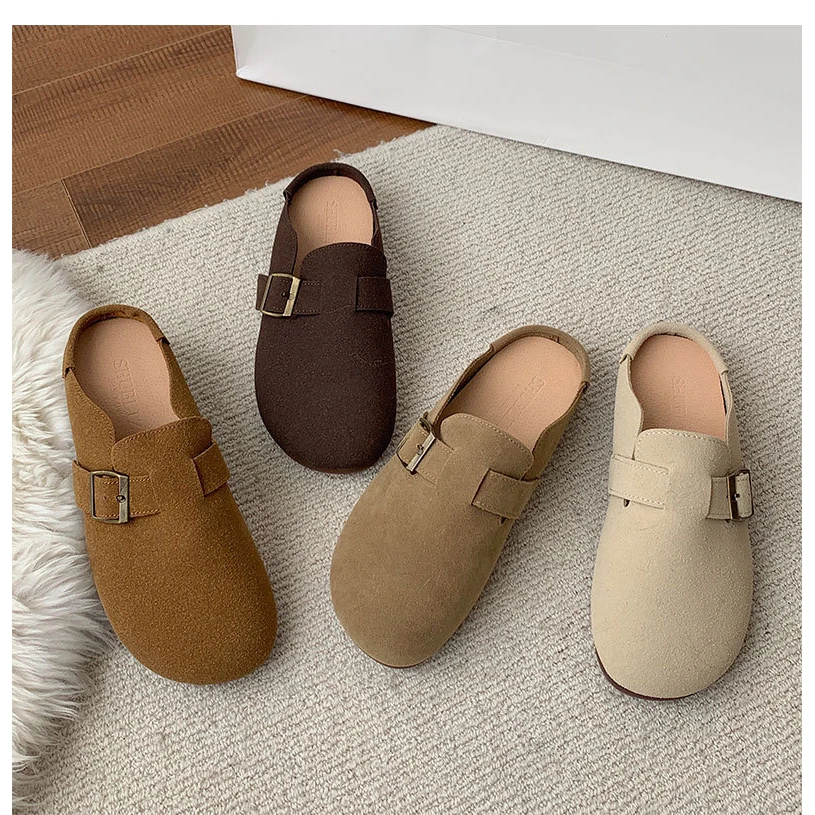 网红一脚蹬厚底包头半拖鞋女外穿勃肯鞋2025新款无后跟软底穆勒鞋