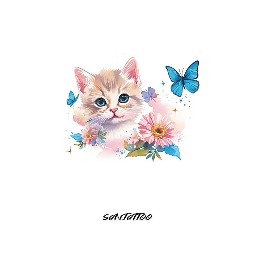 初三*波斯猫蝴蝶花花ins风唯美清新防水仿真彩色纹身贴