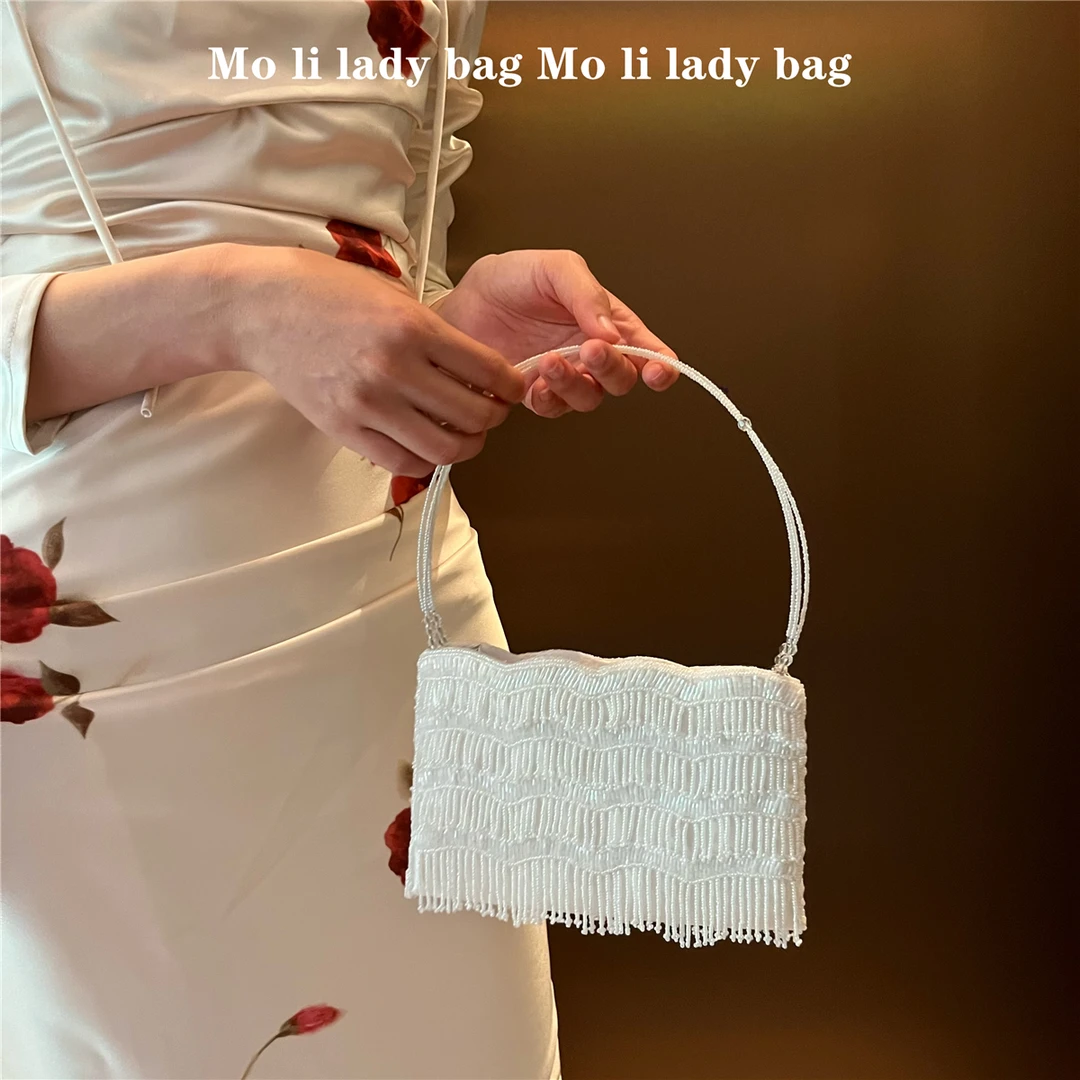 纯手工钉珠包vintage复古流苏包中古小众串珠包波浪旗袍晚宴女包