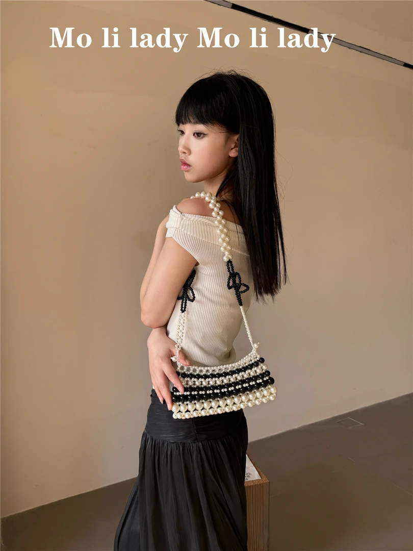 2024复古法式蝴蝶结花朵链条手工编织串珠珍珠包手机包斜挎包女包